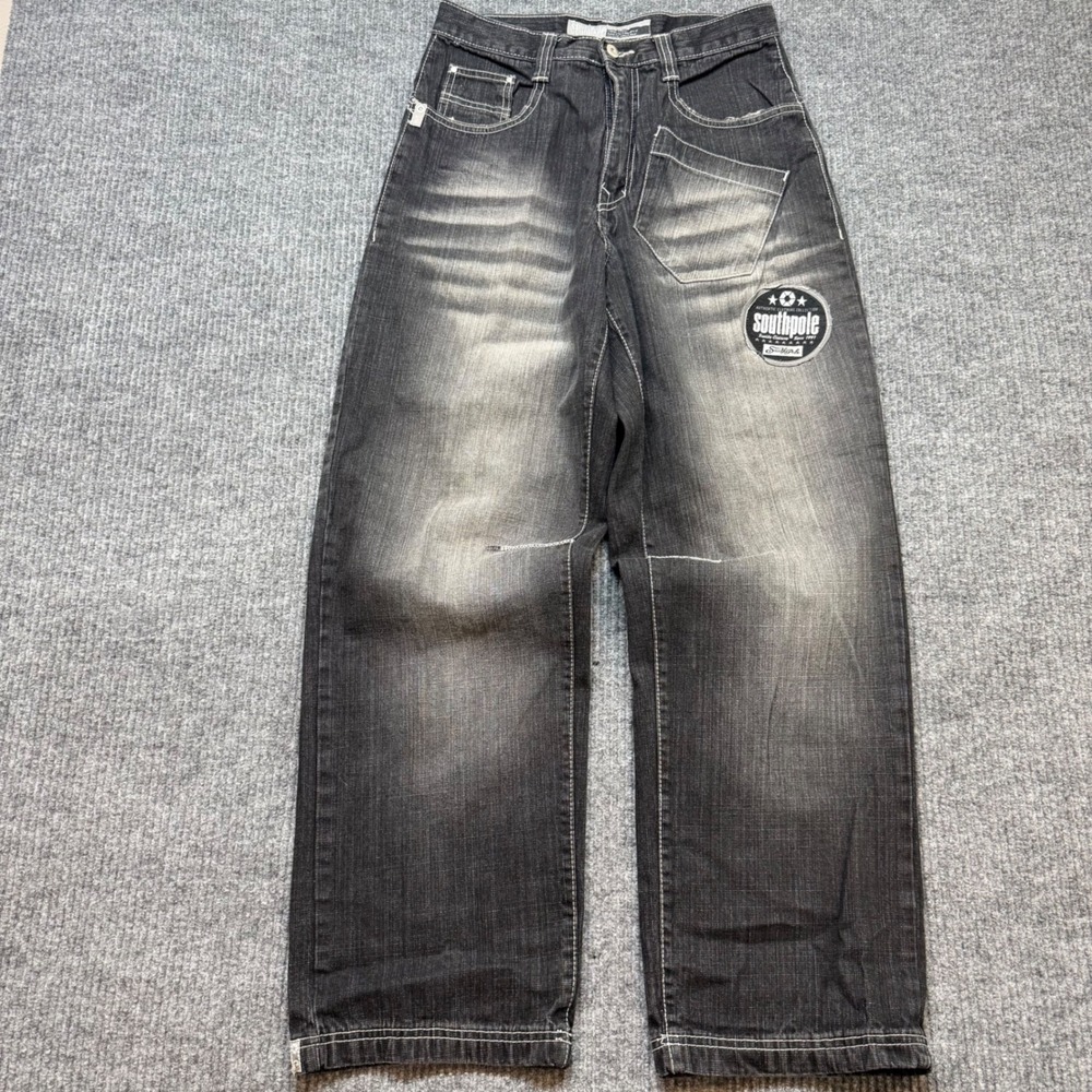 Vintage Southpole Jeans Mens 30x31 Black Baggy Y2K Patch Hip Hop Denim